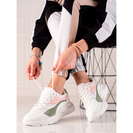 TRENDI Baskets blanches décontractées rose vert 1