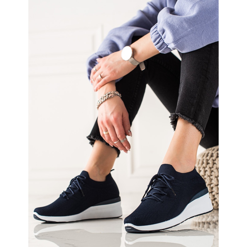 Goodin Chaussures compensées à lacets bleu marine 1