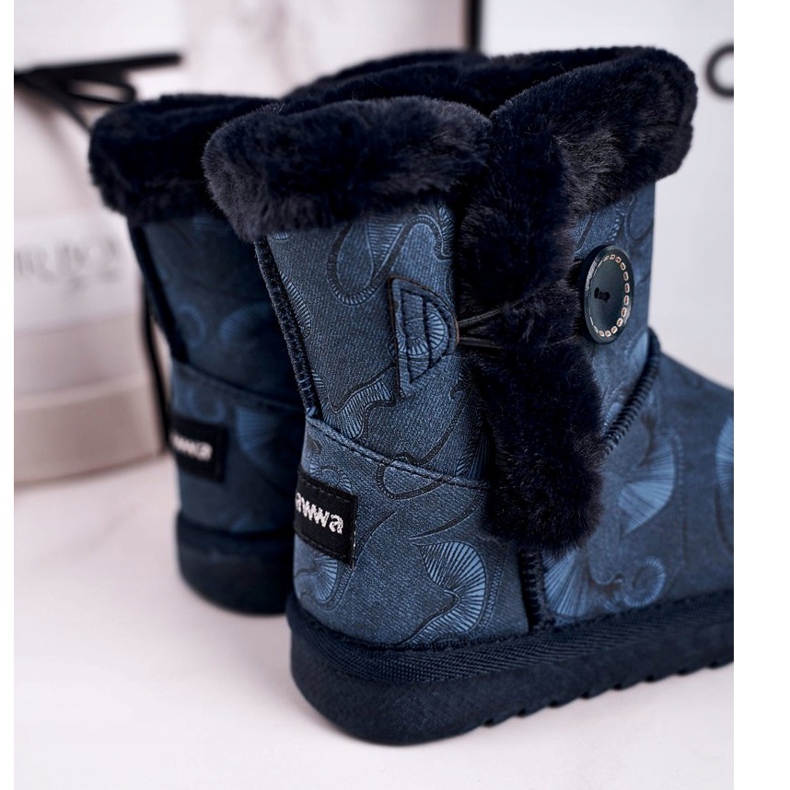 Apawwa Bottes De Neige Enfant Fourrure Et Bouton Bleu Marine Kawai 2