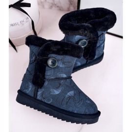 Apawwa Bottes De Neige Enfant Fourrure Et Bouton Bleu Marine Kawai 3