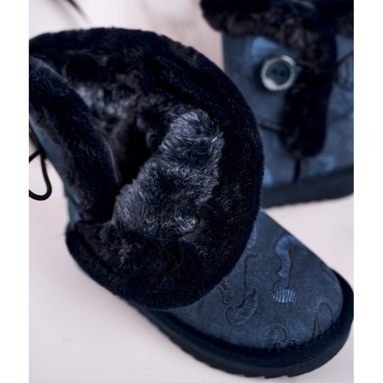 Apawwa Bottes De Neige Enfant Fourrure Et Bouton Bleu Marine Kawai 4