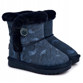Apawwa Bottes De Neige Enfant Fourrure Et Bouton Bleu Marine Kawai 5