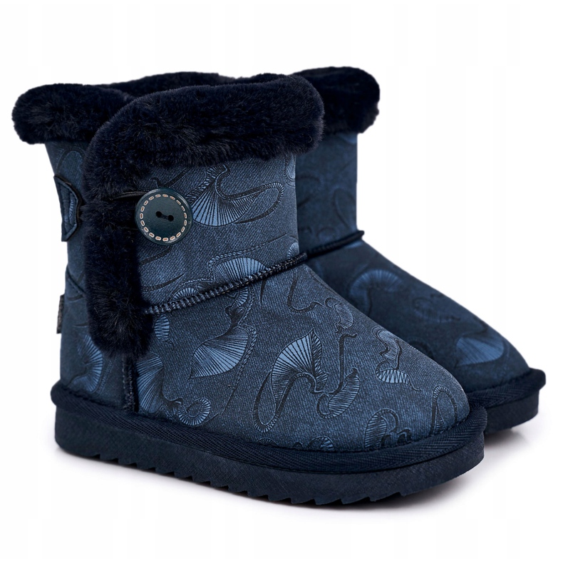 Apawwa Bottes De Neige Enfant Fourrure Et Bouton Bleu Marine Kawai 5