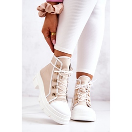 PK1 Bottines en Cuir Beige et Blanc Letty blanche 2
