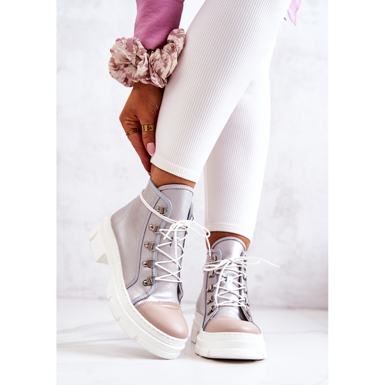 PK1 Bottes en cuir argentées Letty beige 1