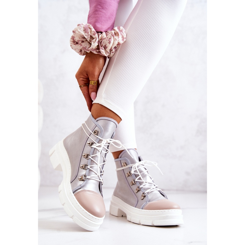 PK1 Bottes en cuir argentées Letty beige 2