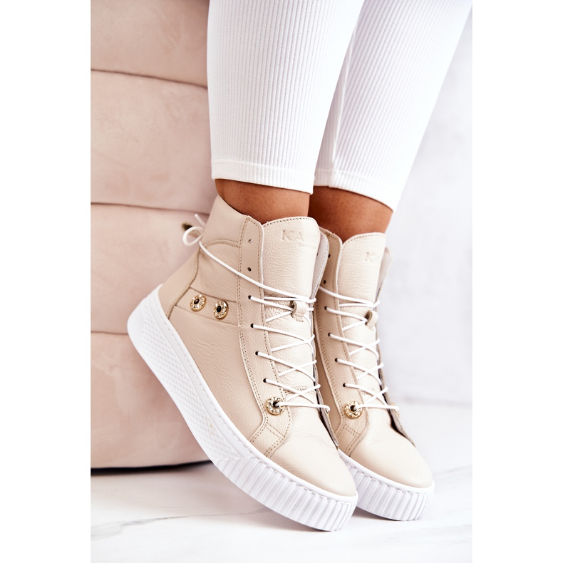 PK1 Baskets Bottines Cuir Beige Ashlee 1