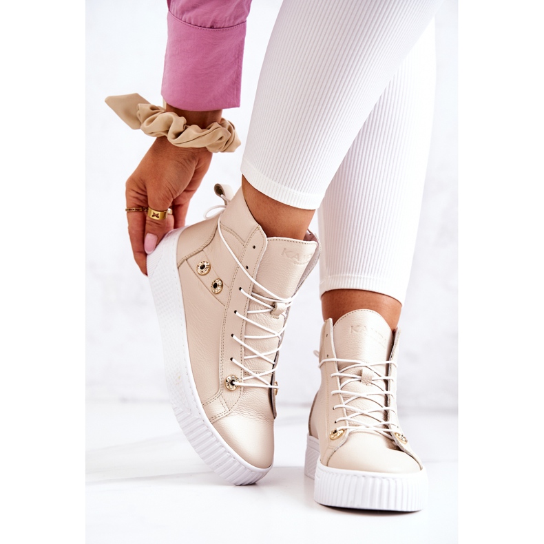 PK1 Baskets Bottines Cuir Beige Ashlee 2