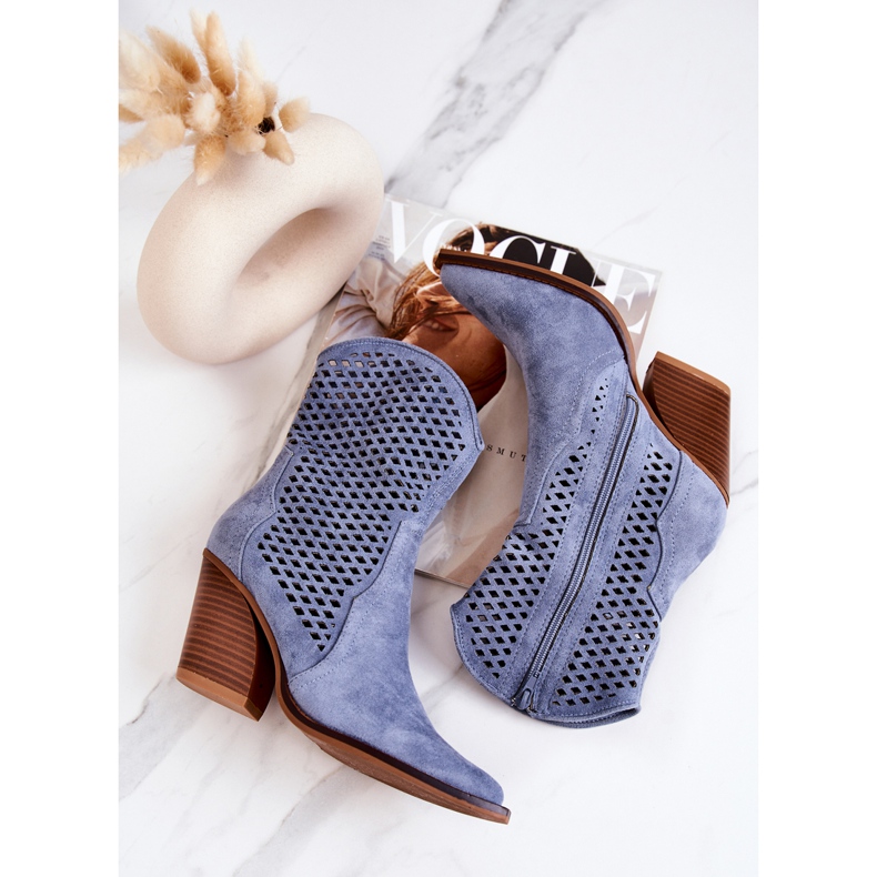 FB1 Santiags Ajourées Sur Poteau Bleu Caroline 1