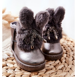 Bottes De Neige Enfant Avec Fourrure Avec Oreilles Lapin Gris brun argent 2 Bottes De Neige Enfant Avec Fourrure Avec Oreilles Lapin Gris brun argent 2
