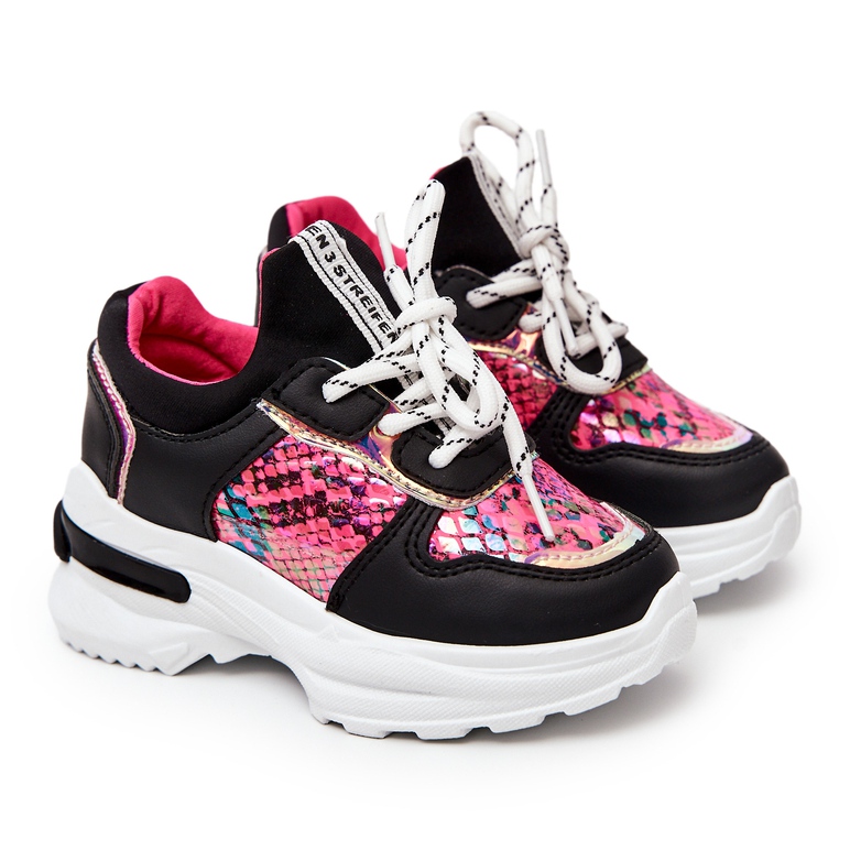 FR1 Chaussures de sport en cuir de serpent noir Gabbie le noir rose 2