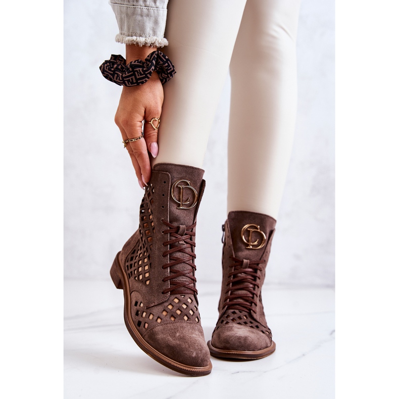 Bottes en cuir ajouré Nicole Marron 2695 brun 2