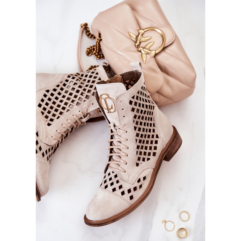 Zazoo Bottines En Cuir Ajouré, Beige Clair 2695 1