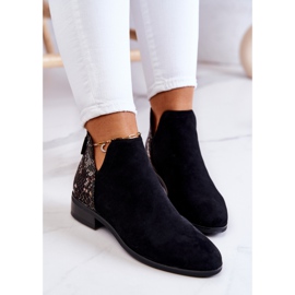 Vinceza Bottines noires en daim avec peau de serpent Stephanie le noir 6
