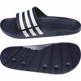 Pantoufles Adidas Duramo Slide G15892 blanche bleu marin 1