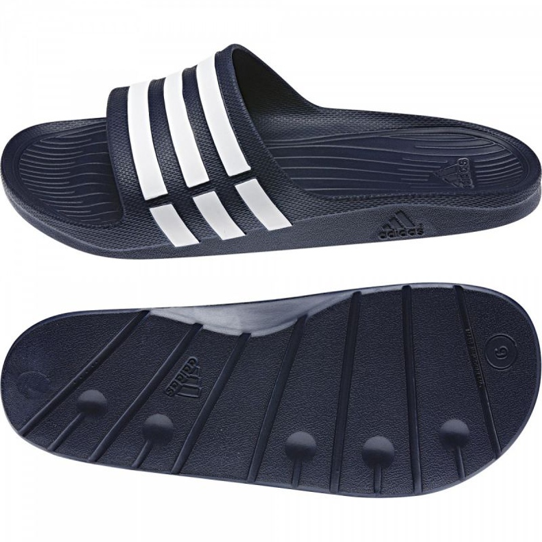 Pantoufles Adidas Duramo Slide G15892 blanche bleu marin 1