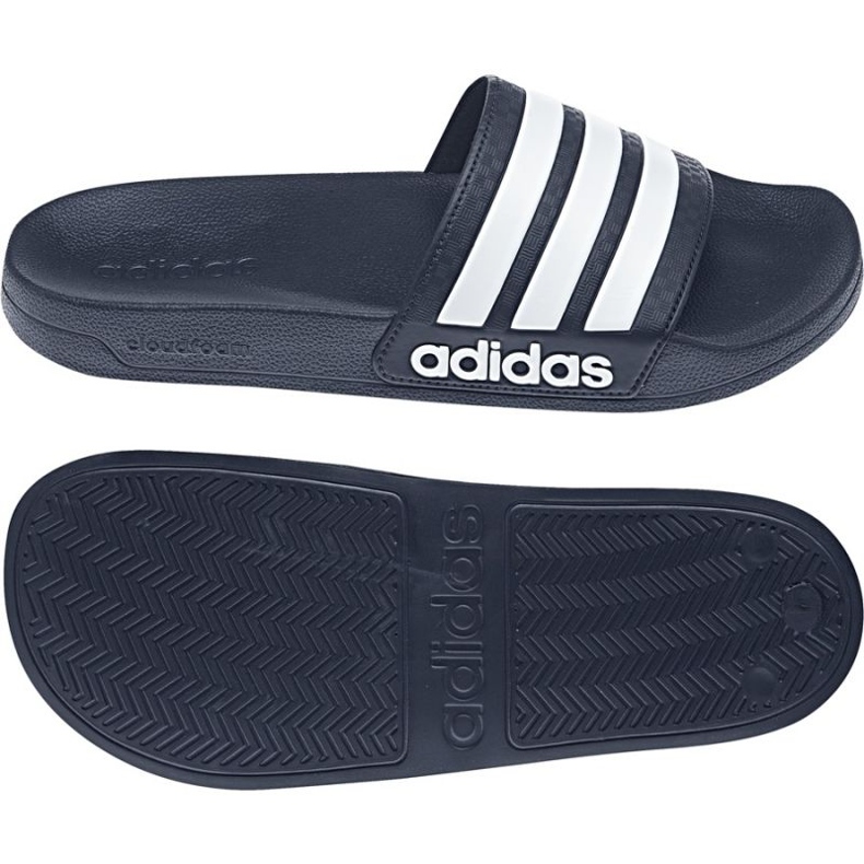 Chaussons Adidas Adilette Shower AQ1703 blanche bleu marin 1