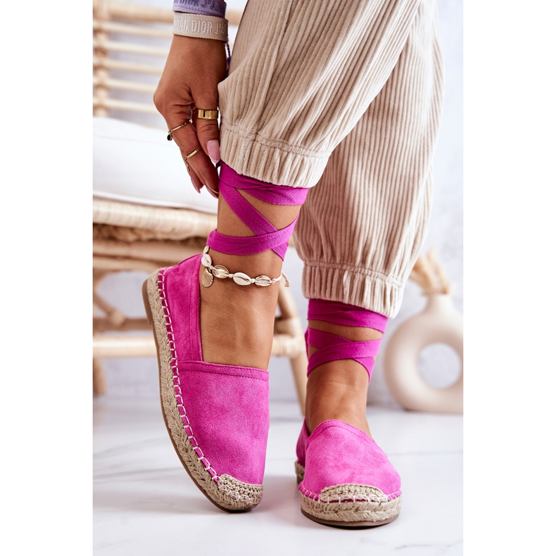 FB1 Espadrilles Daim Nouées Fuchsia Ismanne rose 2