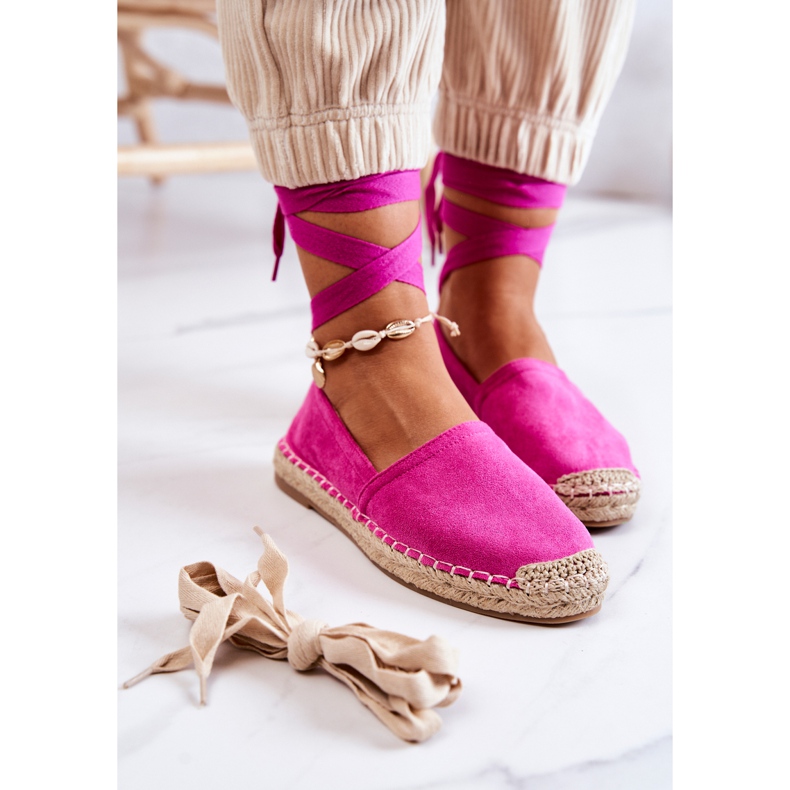 FB1 Espadrilles Daim Nouées Fuchsia Ismanne rose 1