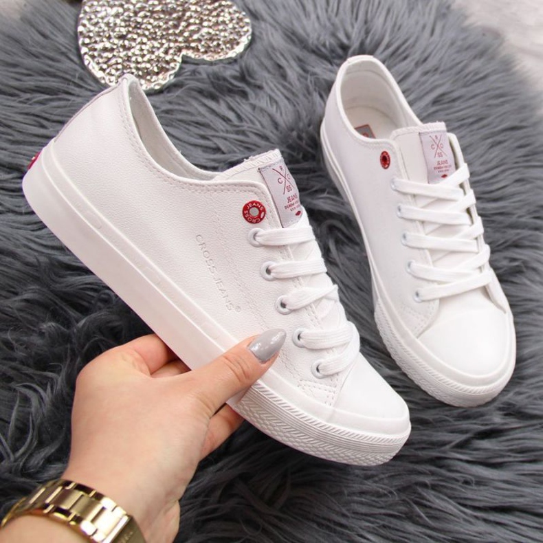 Baskets basses en cuir écologique Cross Jeans W INT1140B blanc blanche 1