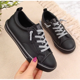 Baskets basses en cuir écologique Big Star Jr HH374038 noir blanche le noir 1