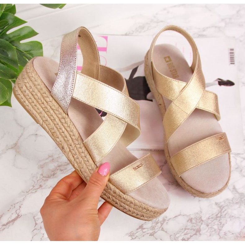 Sandales espadrilles sur la plateforme Big Star W HH274414 or doré 1