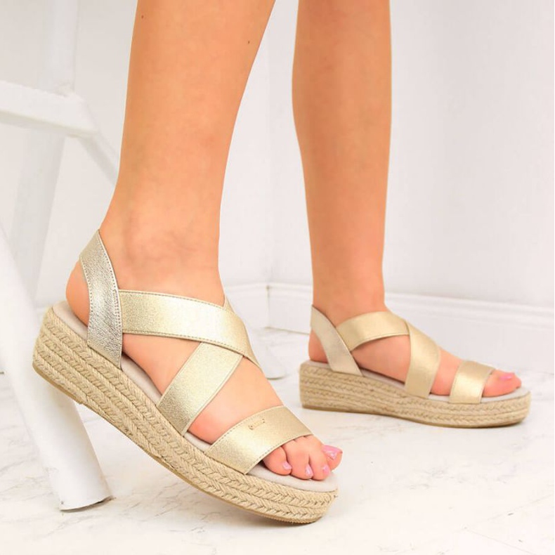 Sandales espadrilles sur la plateforme Big Star W HH274414 or doré 2