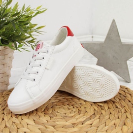 Baskets basses en cuir écologique Big Star Jr DD374134 blanc blanche brun 2