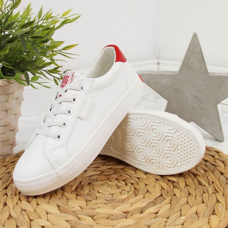Baskets basses en cuir écologique Big Star Jr DD374134 blanc brun 2