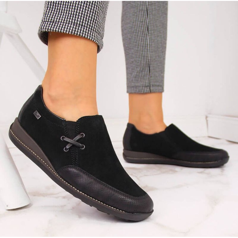 Chaussures en cuir avec un coin, noir W Rieker 44259 2