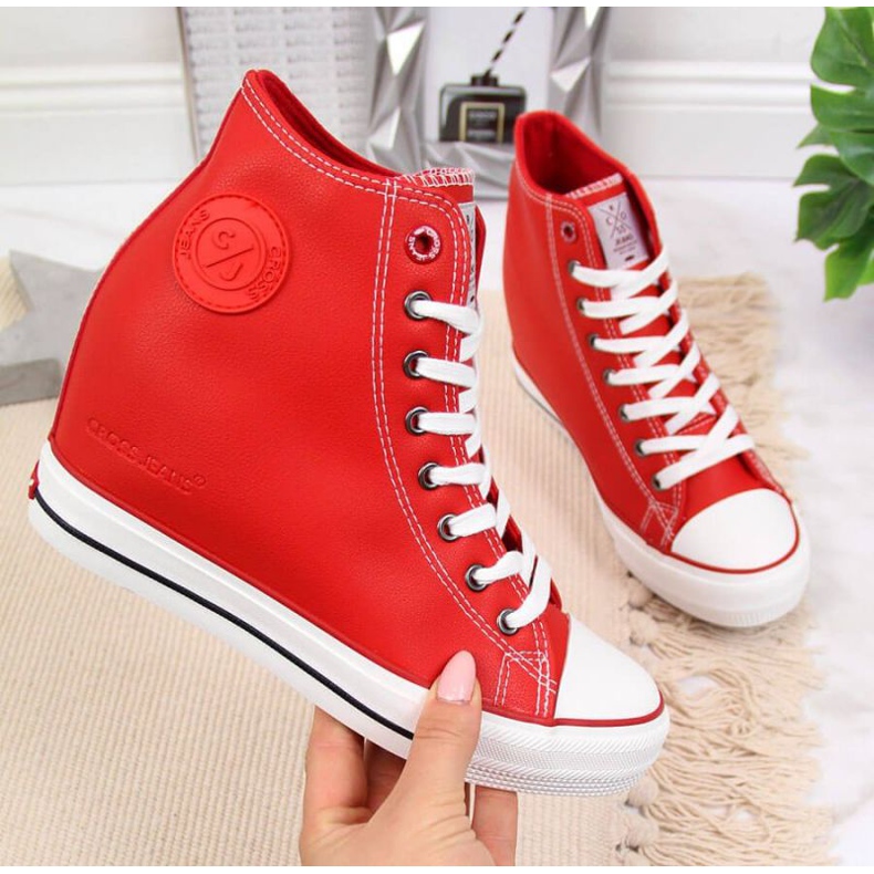 Baskets compensées Cross Jeans W II2R4026C rouge blanche 1