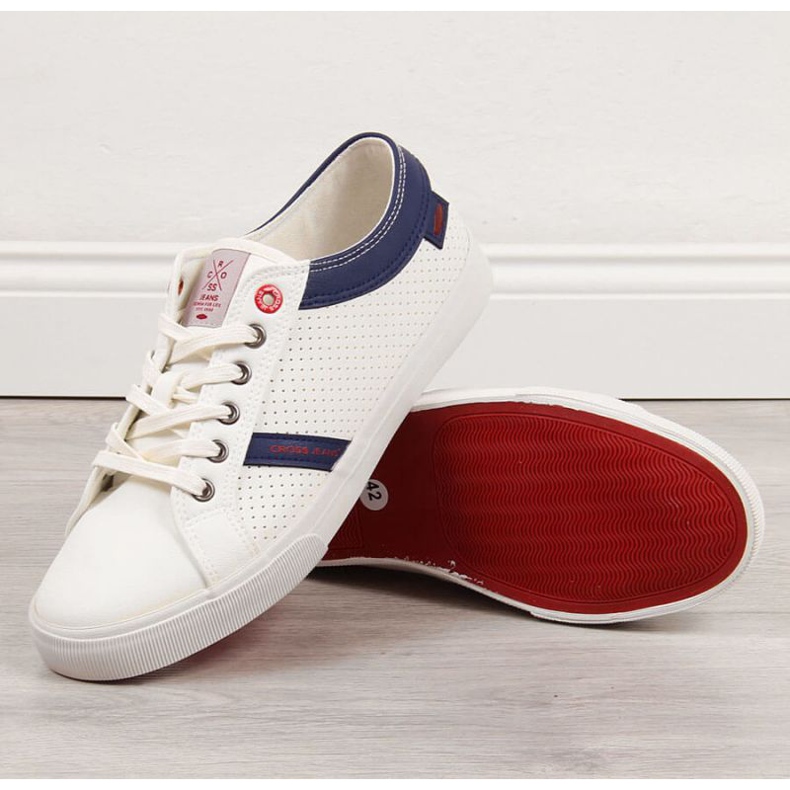 Baskets basses en cuir écologique Cross Jeans M II1R4005C blanc blanche 1 Baskets basses en cuir écologique Cross Jeans M II1R4005C blanc blanche 1