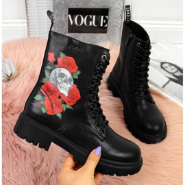 Bottines en cuir avec imprimé Goe W II2N4044 noir blanche le noir rouge 1