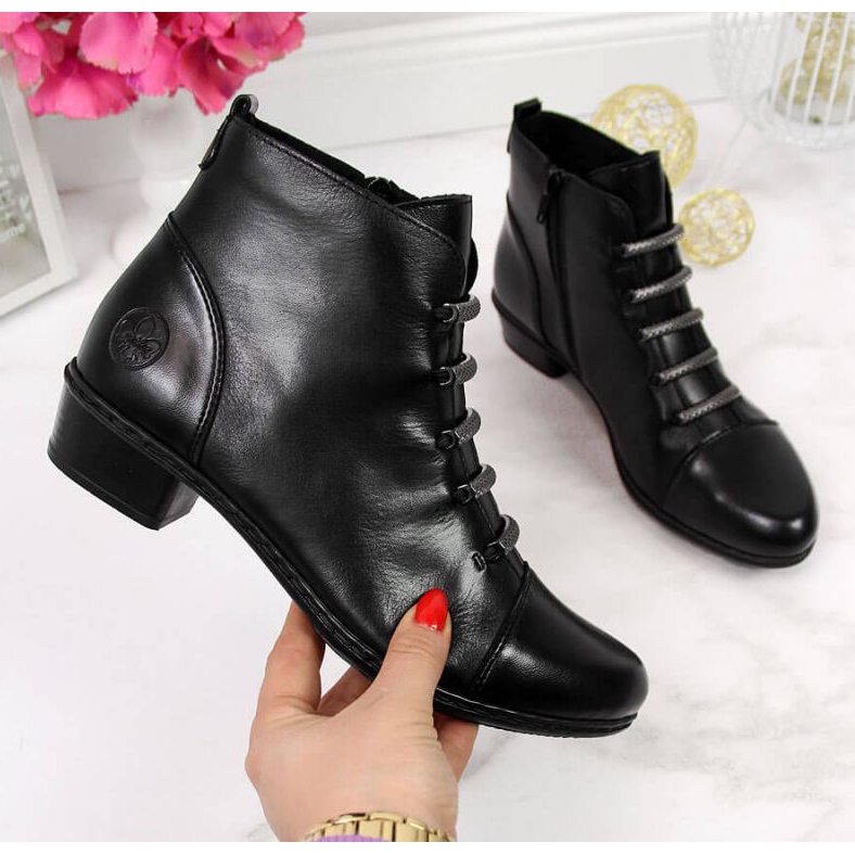 Bottes en cuir, talons hauts, Rieker W Y0769 noir 1