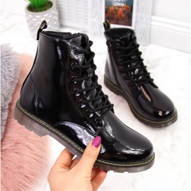 Bottes laquées chaudes Miss❤E Jr EVE251A noir blanche le noir 1