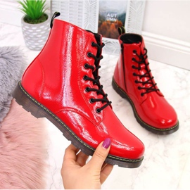 Bottes laquées isolées Miss E Jr EVE251C rouge blanche 1