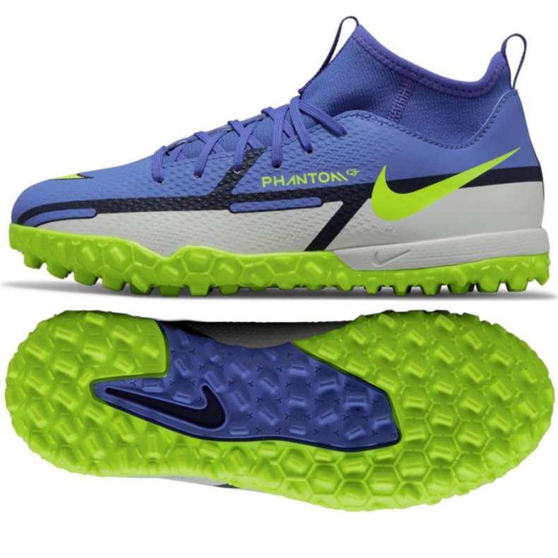 Nike Phantom GT2 Academy Df Tf Jr DC0818 570 chaussures de football bleu, blanc, multicolore bleu 1