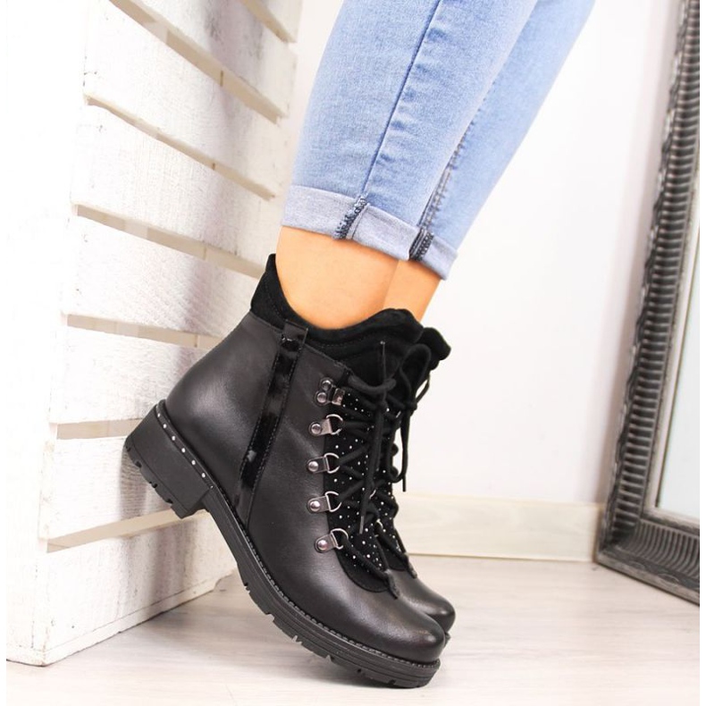 Boots en cuir avec oxydes de zirconium Dolce Pietro W P56 noir le noir 2