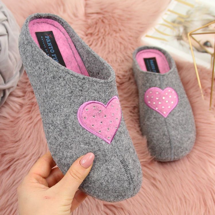 Chaussons coeur feutre Panto Fino W INT1634 gris rose 1