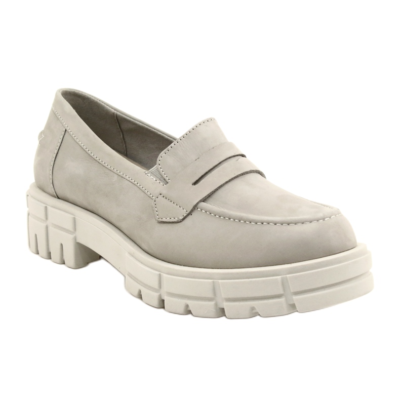 Mocassins en cuir féminin Caprice 24755-28 217 Gray gris 3