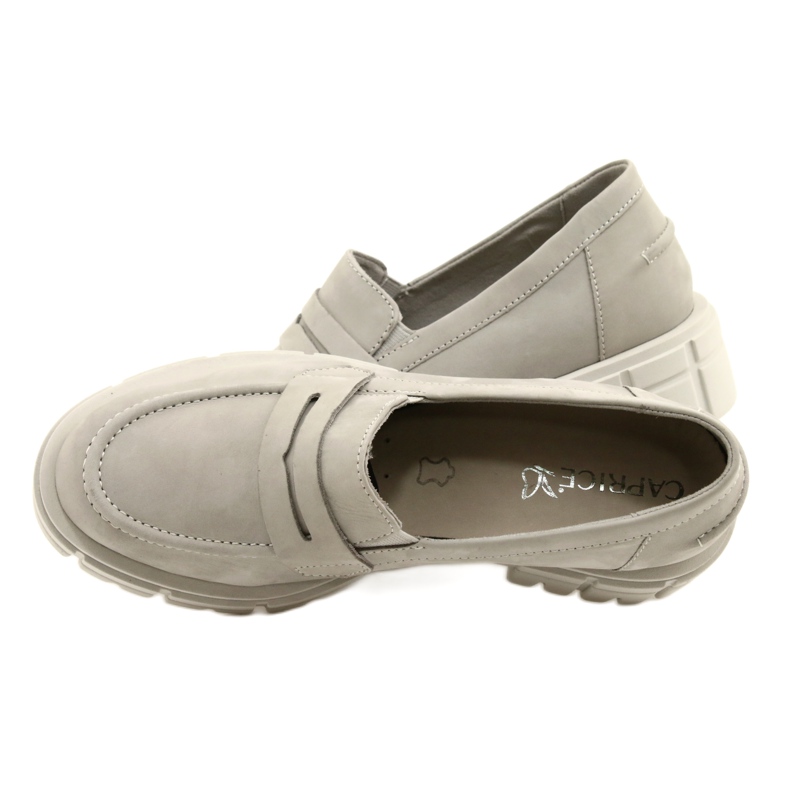 Mocassins en cuir féminin Caprice 24755-28 217 Gray gris 7