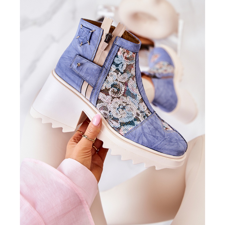 Bottes en cuir sur un poteau massif Maciejka Bleu 05325-06 2