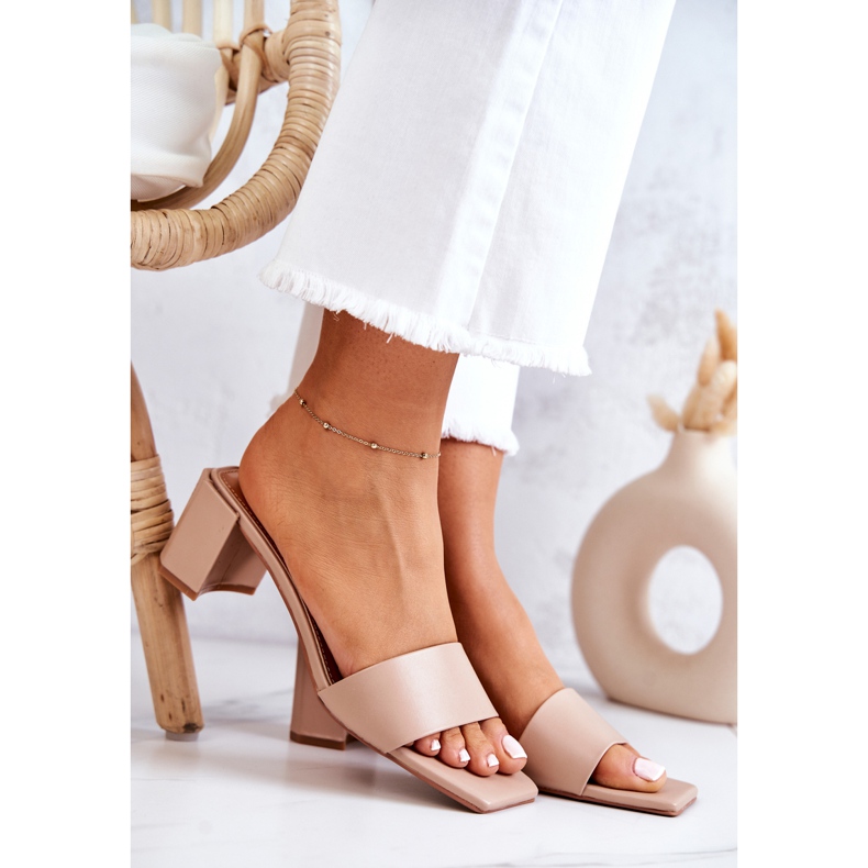 FJ1 Chaussons En Cuir À Talons Hauts Beige Netty 1