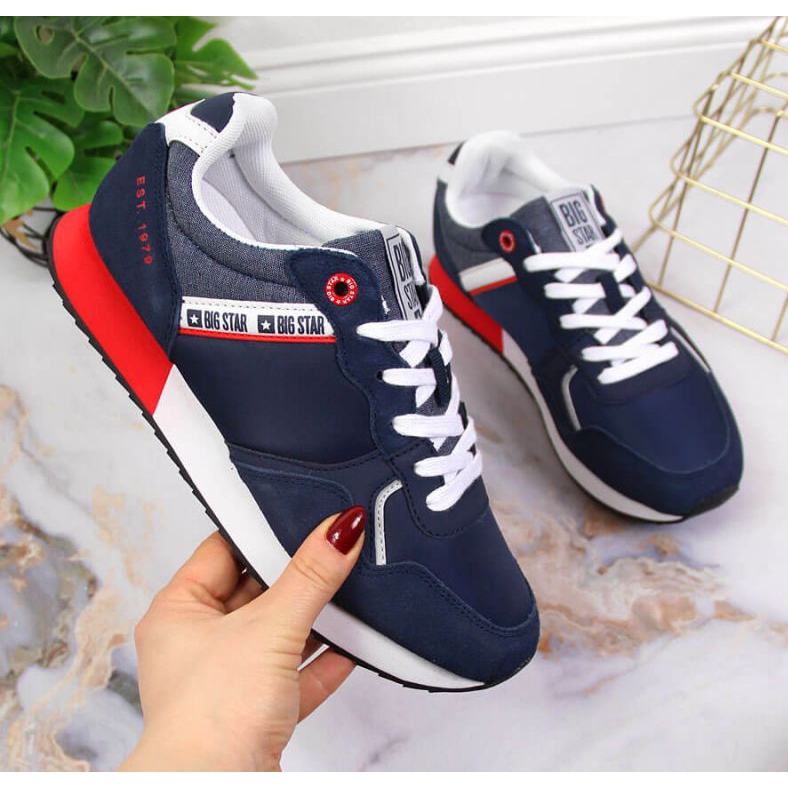 Chaussures de sport en cuir Big Star W JJ274285 bleu marine gris 1