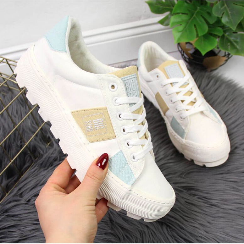 Baskets textiles sur la plate-forme Big Star W JJ274480 blanc blanche 1 Baskets textiles sur la plate-forme Big Star W JJ274480 blanc blanche 1