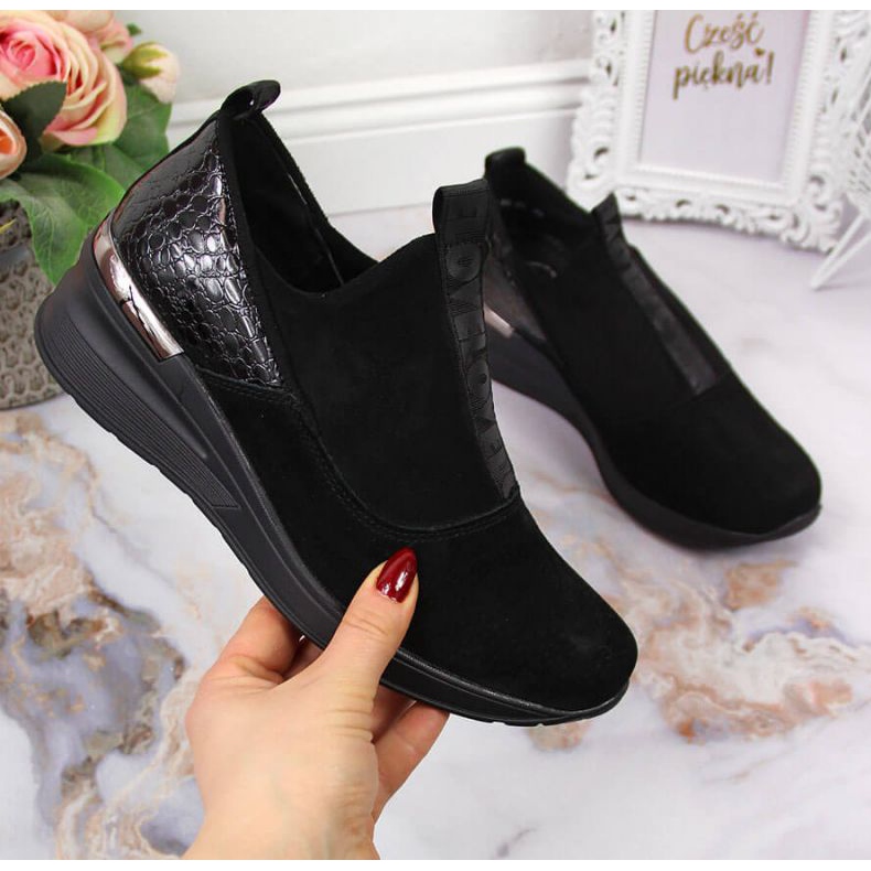 Baskets compensées en cuir Filippo W PAW253A noir 1