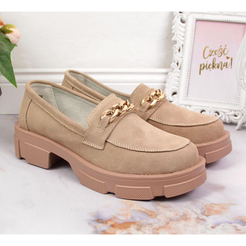 Chaussures en cuir avec chaîne Filippo W PAW252B beige 2