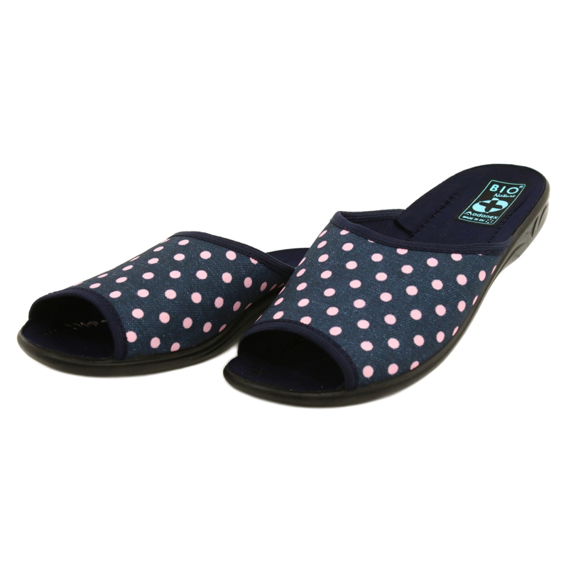 Chaussons femme Adanex Sara à pois 24961 bleu marine rose 3