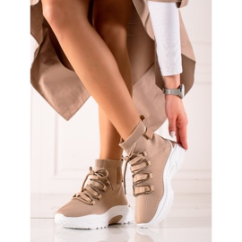 TRENDI Baskets à enfiler avec une chaussette beige brun 2