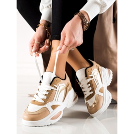 TRENDI Baskets en cuir écologique beige blanche brun 1